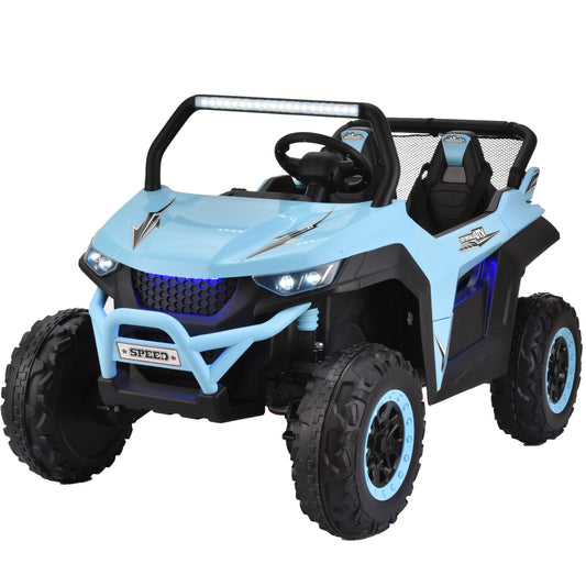 24V 4WD Kids Ride on car, 2 Seater Kids Ride on UTV, Big Battery, Easy-Drag System, w/parents control, Soft Braking, Spring Suspension, Light Blue