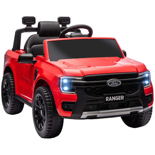 Qaba Ford Ranger Licensed 12V Kids Ride on Truck, Toddler Electric Car with Remote Control, Toy Storage, Spring Suspension, LED Headlights, Music Horn, for Ages 3-6 Years, Red
