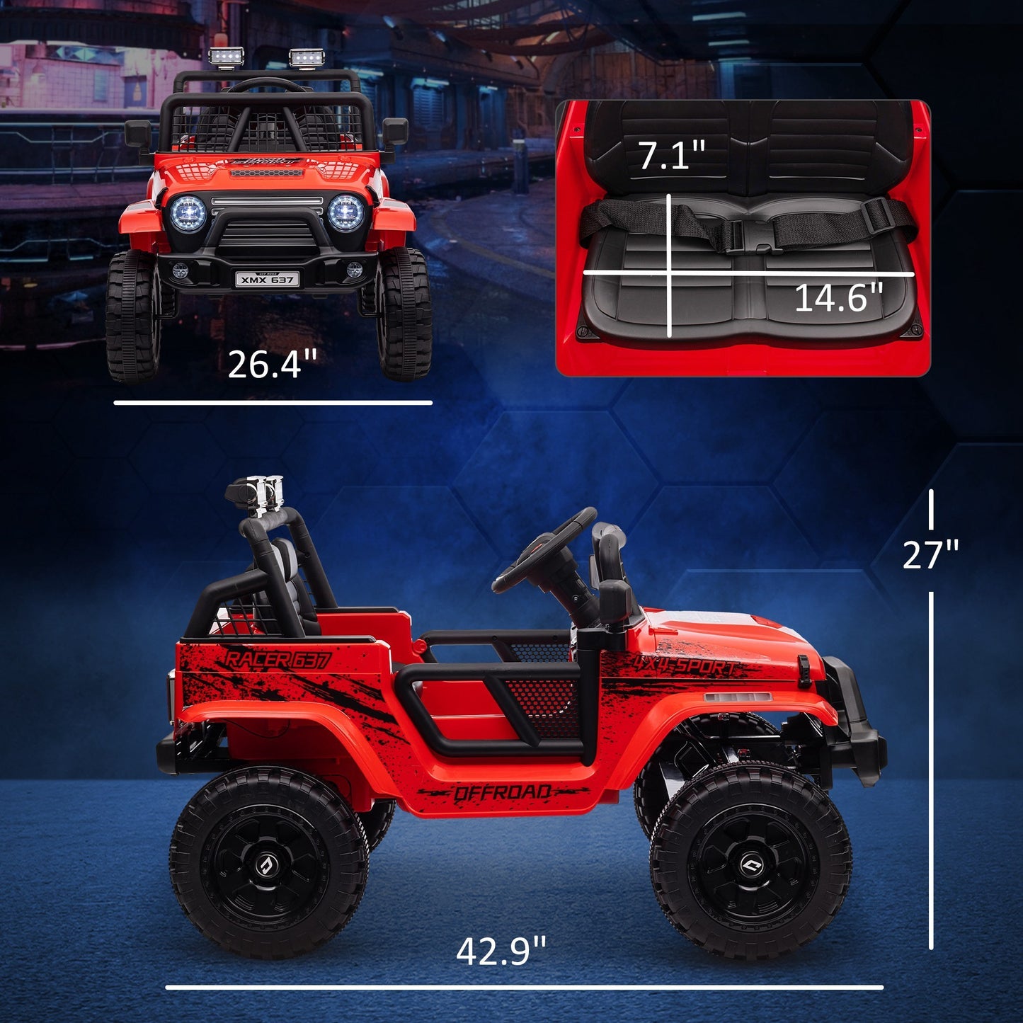 Qaba 12V Ride on Truck, Battery Powered Kids Electric Car with Parent Remote, 4 Suspension Wheels, 3 MPH Max Speed, Music, Horn & LED Lights for Ages 3-6 Years Old, Red