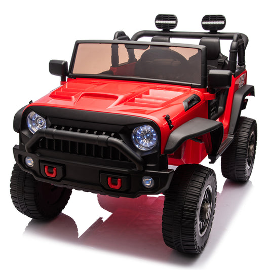 24V Two-Seater Kids Ride On Truck Car W/Parents Control,200w*2,Seat width 20.28in,Four-wheel Suspension,LED Lights,Music,MP3,Bluetooth,Two independent seat belts,Suitable for off-road For Kids Aged 3+