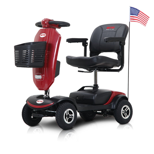 [Willando] Outdoor compact mobility scooter with windshield ,300W Motor, Travel - Long Range Power Extended Battery with Cup holders & USB charger port,RED