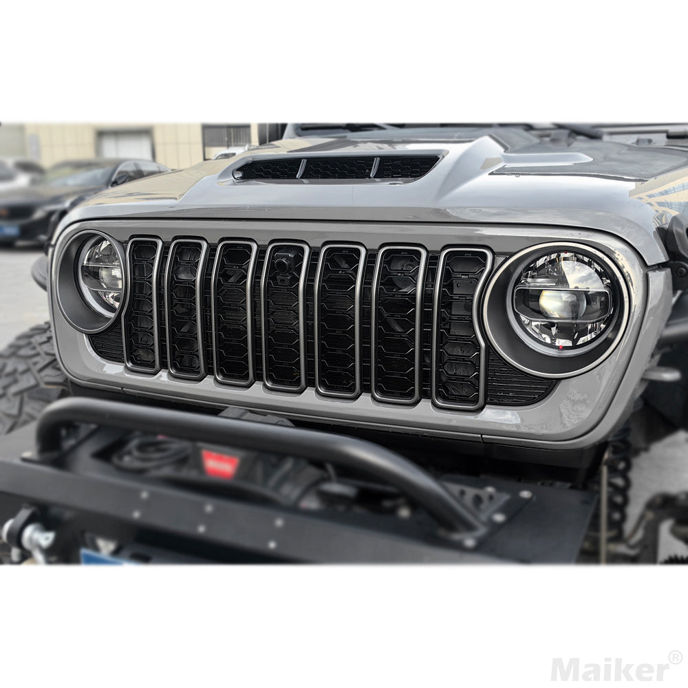 Front Mesh Grille Grid Grill for 2018-2024 Jeep Wrangler Rubicon Sahara Sport JL/JT Grill With Camera Hole Black Plastic