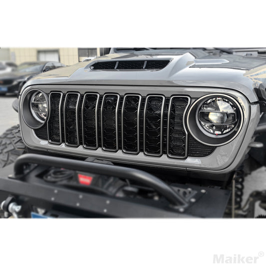 Front Mesh Grille Grid Grill for 2018-2024 Jeep Wrangler Rubicon Sahara Sport JL/JT Grill With Camera Hole Black Plastic