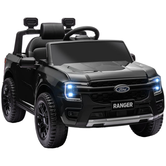 Qaba Ford Ranger Licensed 12V Kids Ride on Truck, Toddler Electric Car with Remote Control, Toy Storage, Spring Suspension, LED Headlights, Music Horn, for Ages 3-6 Years, Black