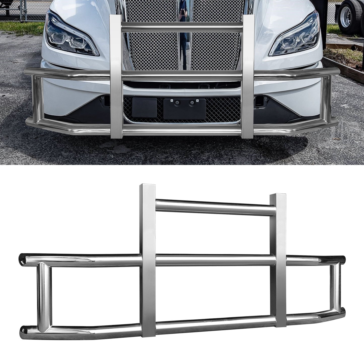 Stainless Steel Deer Guard Bumper for Kenworth T680 2022 with brackets