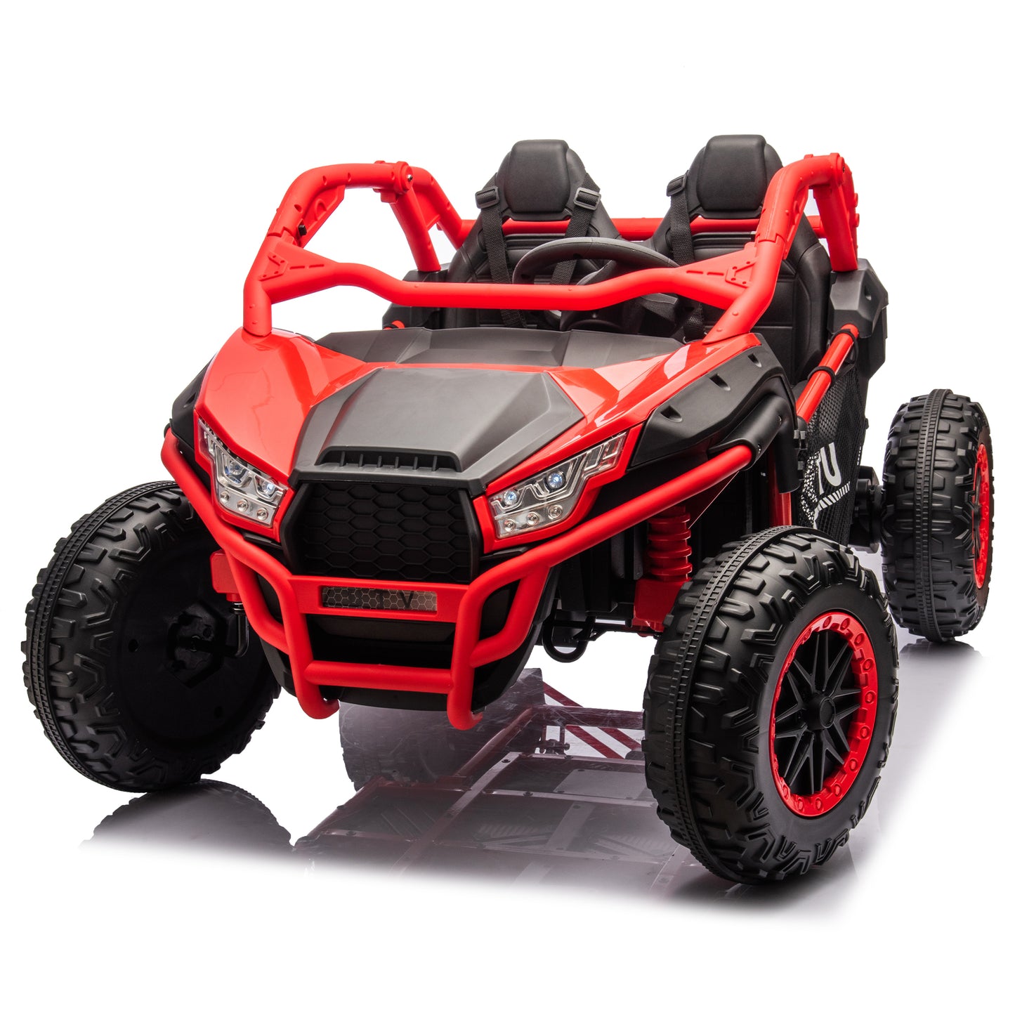 24V Two-seater Kids Ride On UTV w/Parents Control,20in seat width,400W Super high power,Four-wheel Suspension,Bluetooth,MP3,USB,LED Light,Horn,Rear storage space,Speeds 3.73-4.97MPH For Kids aged 3+.