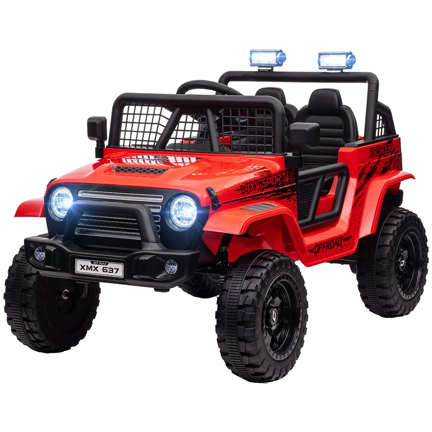 Qaba 12V Ride on Truck, Battery Powered Kids Electric Car with Parent Remote, 4 Suspension Wheels, 3 MPH Max Speed, Music, Horn & LED Lights for Ages 3-6 Years Old, Red