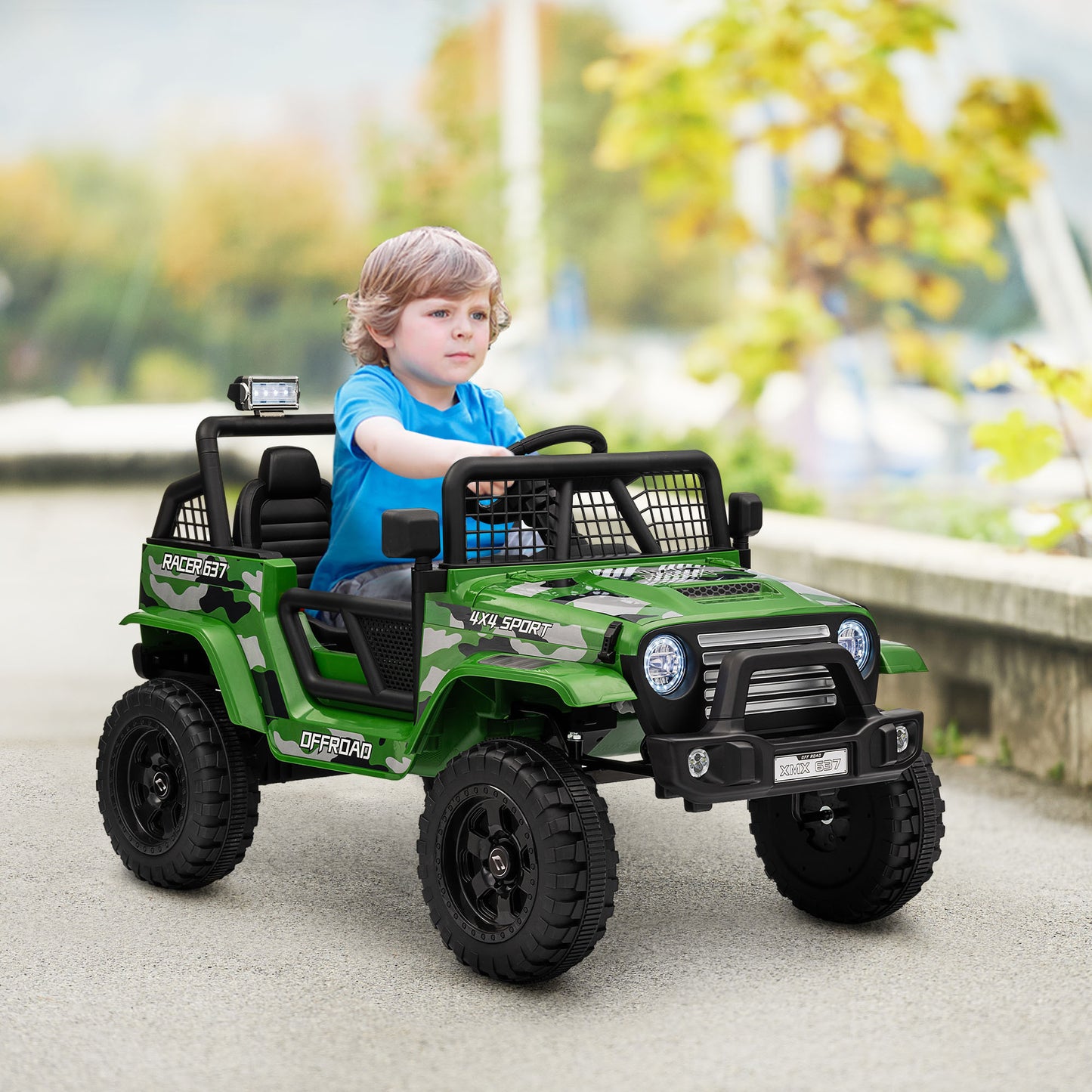 Qaba 12V Ride on Truck, Battery Powered Kids Electric Car with Parent Remote, 4 Suspension Wheels, 3 MPH Max Speed, Music, Horn & LED Lights for Ages 3-6 Years Old, Green
