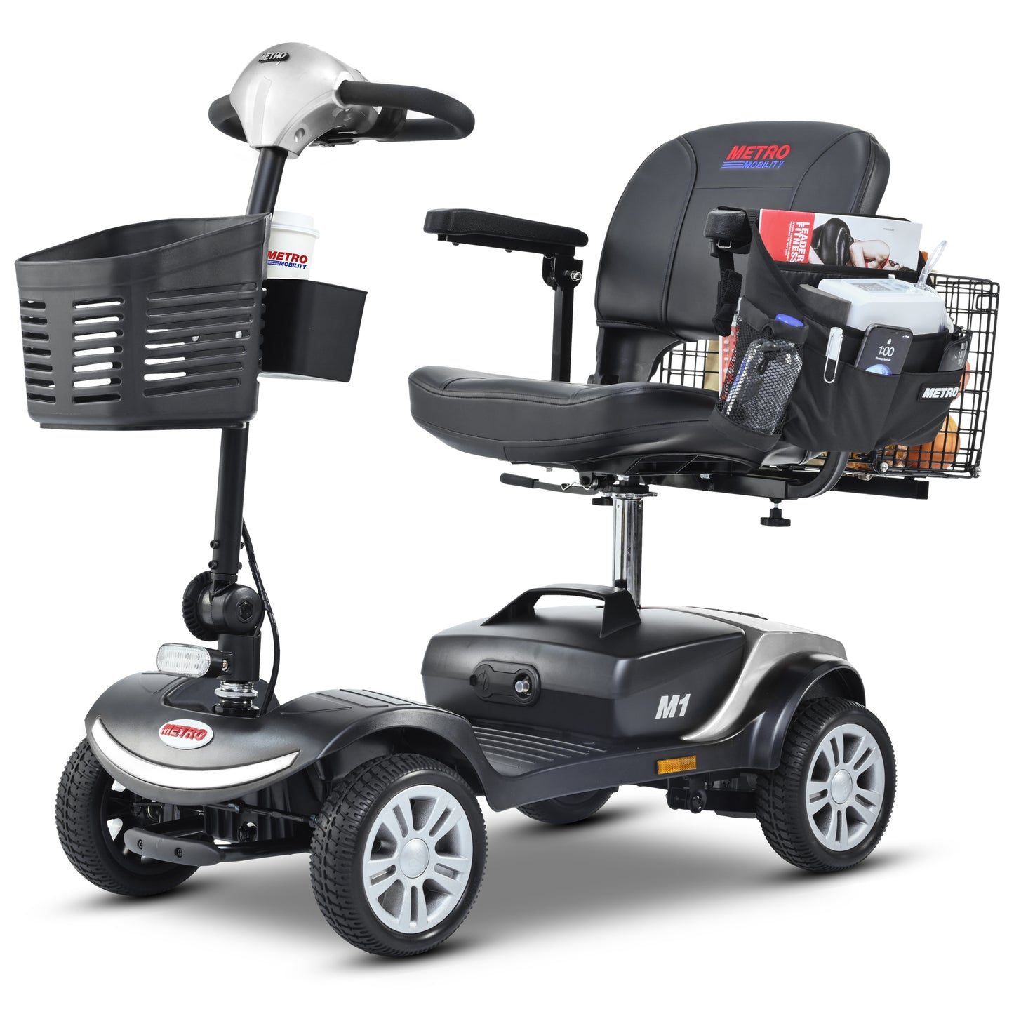 Four wheels Compact Travel Mobility Scooter with 300W Motor for Adult-300lbs,  SILVER