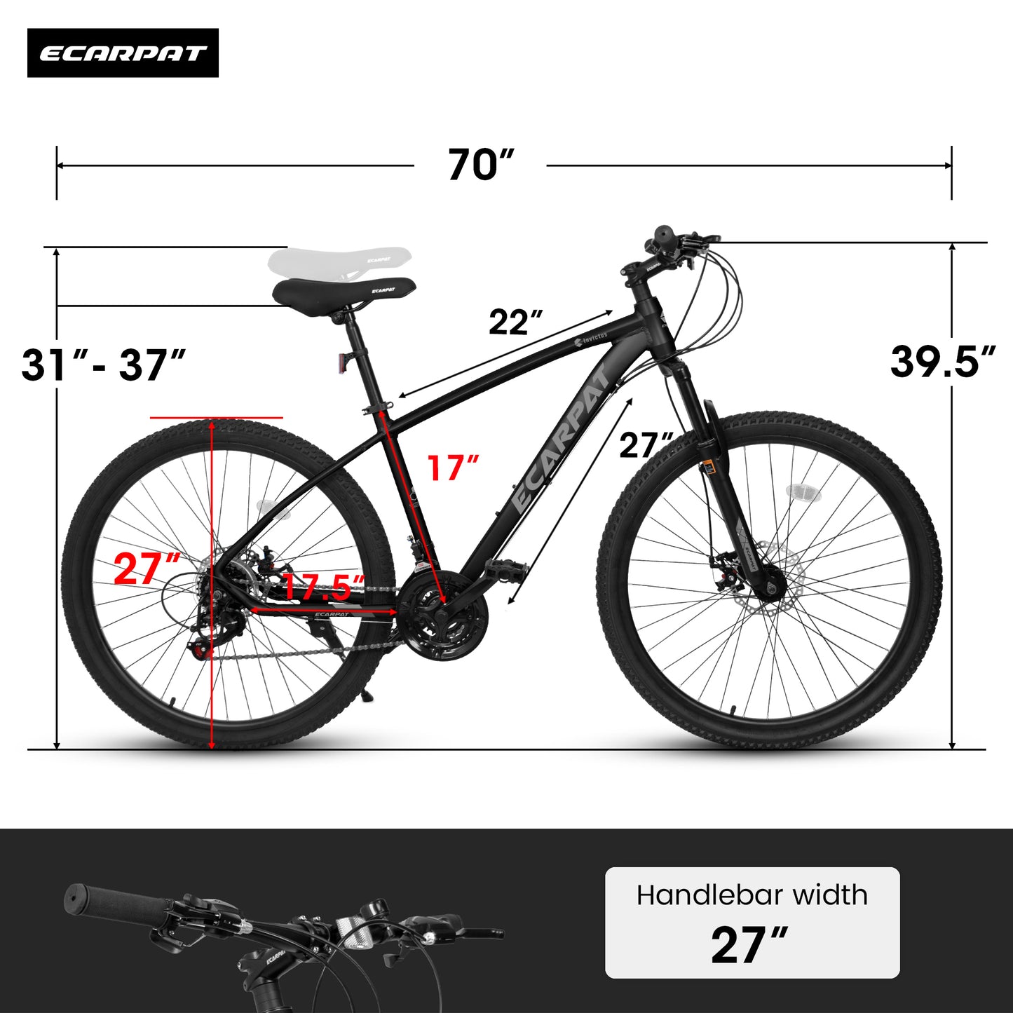 A2757 27 Inch Mountain Bike 21 Speed, Suspension Fork, Aluminum Frame Disc Brake, Mountain biking for both men and women.