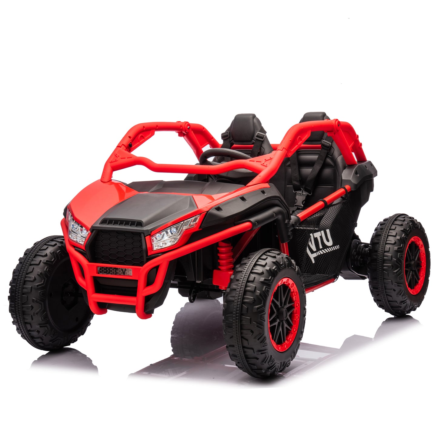 24V Two-seater Kids Ride On UTV w/Parents Control,20in seat width,400W Super high power,Four-wheel Suspension,Bluetooth,MP3,USB,LED Light,Horn,Rear storage space,Speeds 3.73-4.97MPH For Kids aged 3+.
