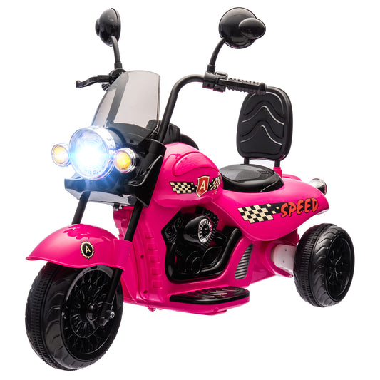 Qaba Electric Motorcycle for Kids, 3 Wheel 6V Battery Powered Chopper Motorbike, Ride on Motorcycle with Headlights, Music, Forward & Reverse for Boys and Girls Ages 3-6 Years, Pink