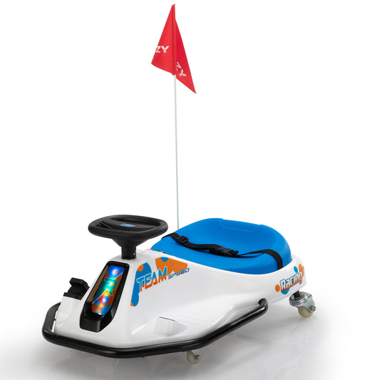 24V brushless drift car,Toddler Ride on Car, Music, Bluetooth --White blue