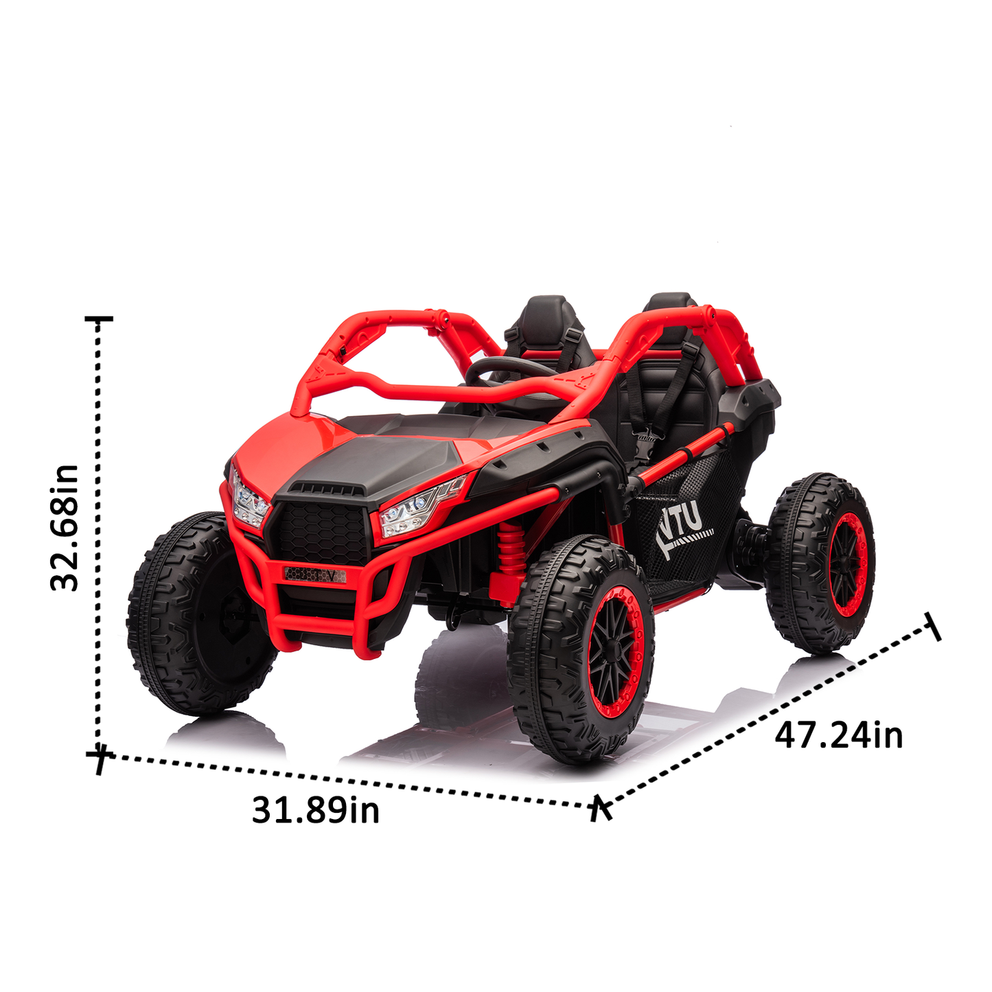 24V Two-seater Kids Ride On UTV w/Parents Control,20in seat width,400W Super high power,Four-wheel Suspension,Bluetooth,MP3,USB,LED Light,Horn,Rear storage space,Speeds 3.73-4.97MPH For Kids aged 3+.
