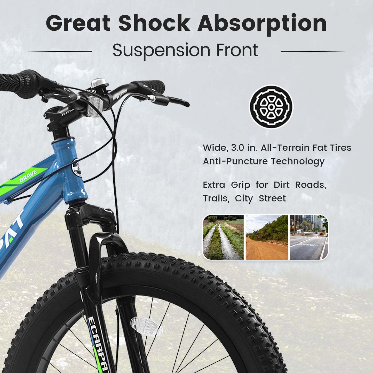 S24109 24 Inch Fat Tire Bike Adult/Youth Full Shimano 7 Speeds Mountain Bike, Dual Disc Brake, High-Carbon Steel Frame, Front Suspension, Mountain Trail Bike, Urban Commuter City Bicycle