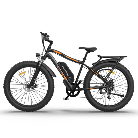 AOSTIRMOTOR S07-B 26' 750W Electric Bike Fat Tire P7 48V 12.5AH Removable Lithium Battery for Adults with Detachable Rear Rack Fender(Black)