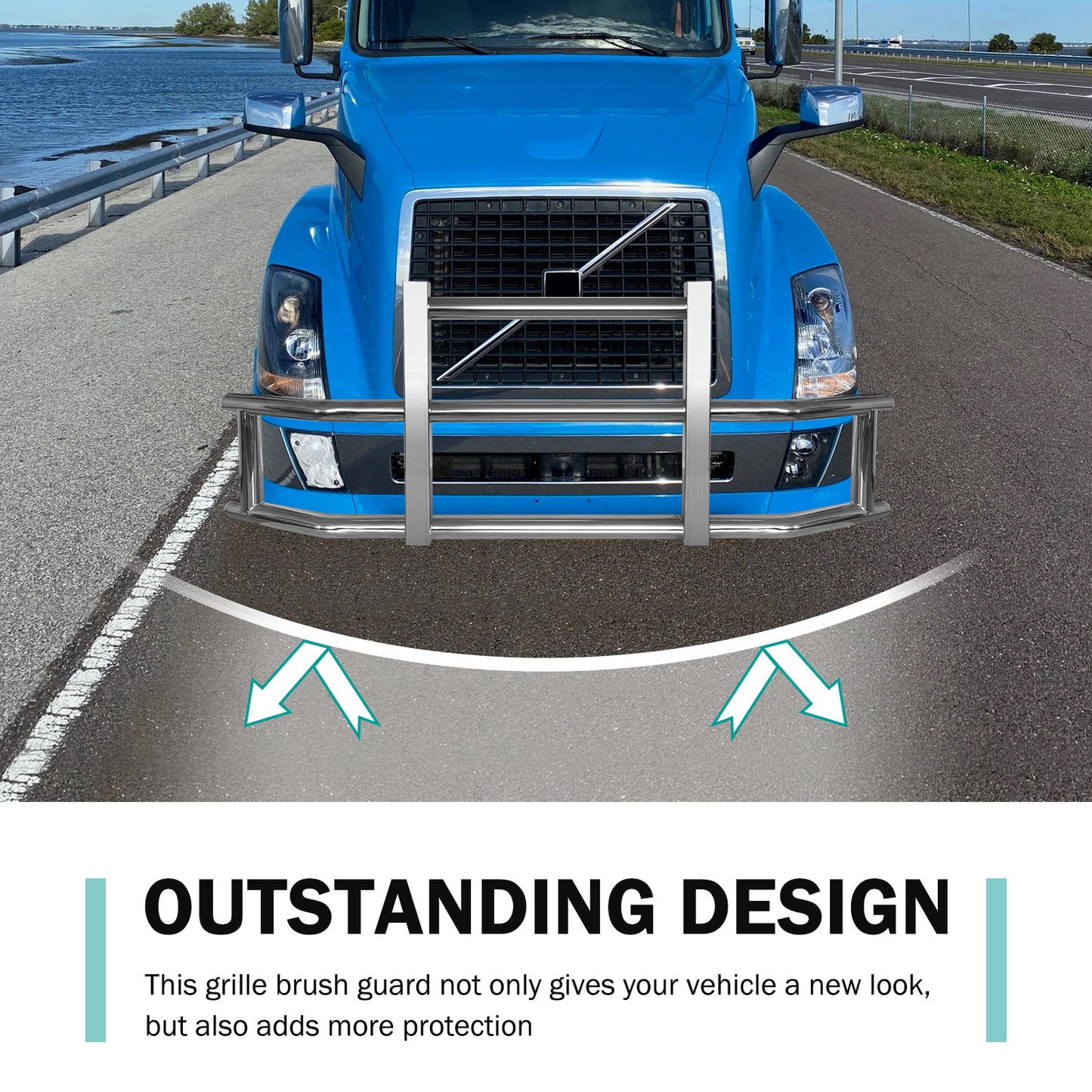 Stainless Steel Deer Guard Bumper for Volvo VN/VNL 2004-2017 with brackets