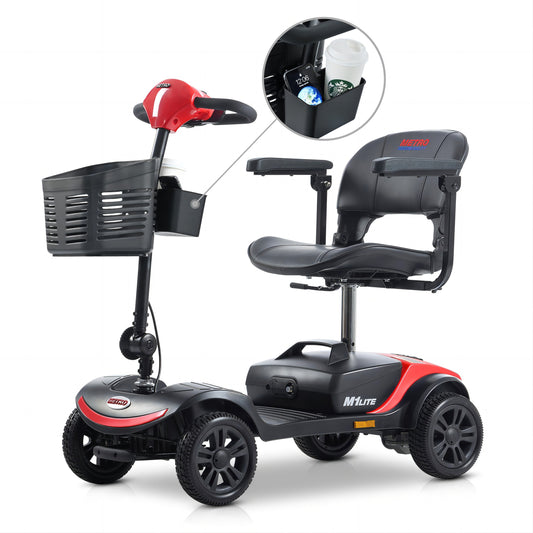 [NO LED LIGHT, WITH STORAGE BOX ] Compact Mobility Scooter--Frosted Red