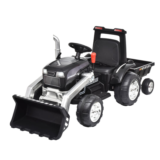 Kids Ride on Tractor with Trailer, 12V Battery Powered Electric Excavator for Kids with Remote Control, Excavator Toy with 3-Gear-Shift, Music Player, Exhaust Pipe & Bright Headlight, Black