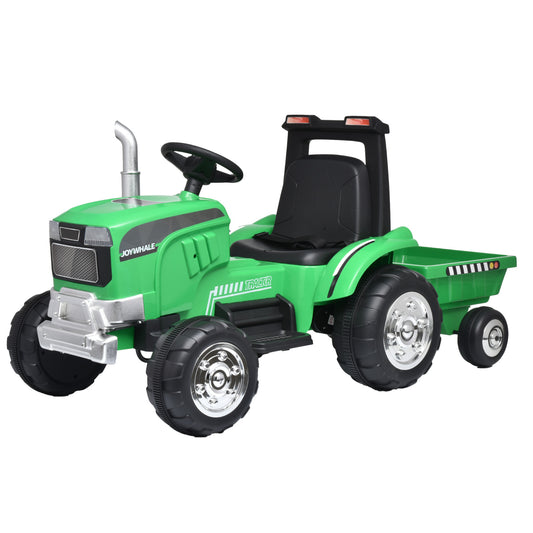 Kids Ride on Tractor with Trailer, 12V Battery Powered Electric Tractors for Kids with Remote Control, Tractor Toy with 3-Gear-Shift, Music Player, Dual Motors, Exhaust Pipe & Bright Headlight, Green