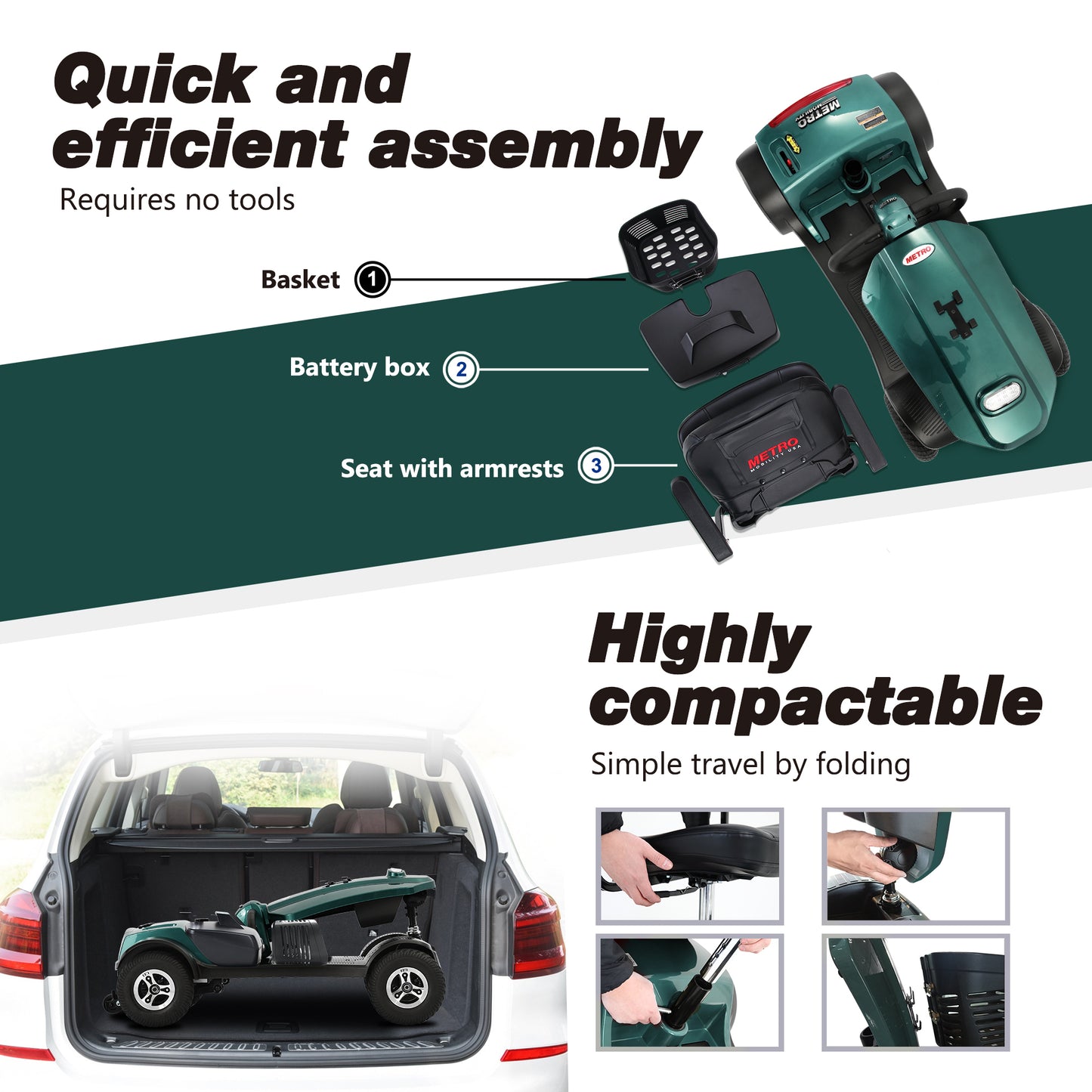 [Willando] MAX PLUS EMERALD Wheels Outdoor Compact Mobility Scooter with 2pcs*20AH Lead acid Battery, 16 Miles, Cup Holders & USB charger Port