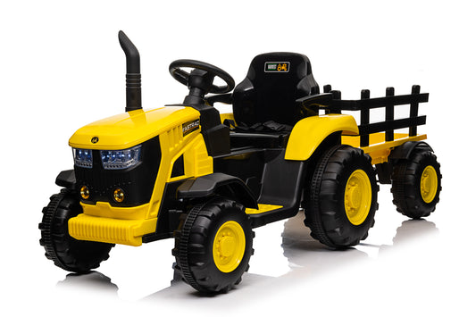 Ride on Tractor, 12 V Battery Powered Electric Vehicle Toy w/Remote Control,music, LED Lights, Removable trailer bucket, Safety Belt