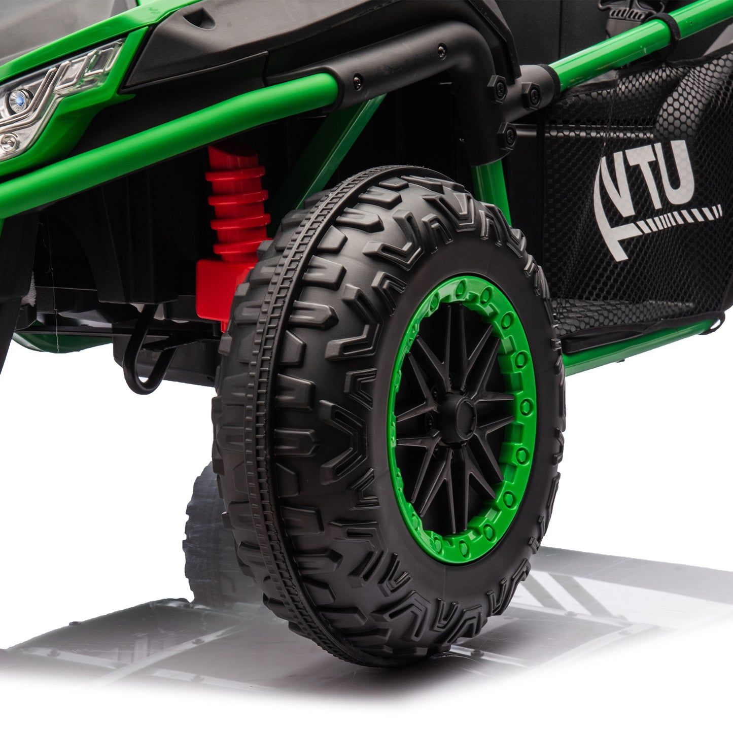 24V Two-seater Kids Ride On UTV w/Parents Control,20in seat width,400W Super high power,Four-wheel Suspension,Bluetooth,MP3,USB,LED Light,Horn,Rear storage space,Speeds 3.73-4.97MPH For Kids aged 3+.