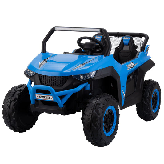 24V 4WD Kids Ride on car, 2 Seater Kids Ride on UTV, Big Battery, Easy-Drag System, w/parents control, Soft Braking, Spring Suspension, Deep Blue