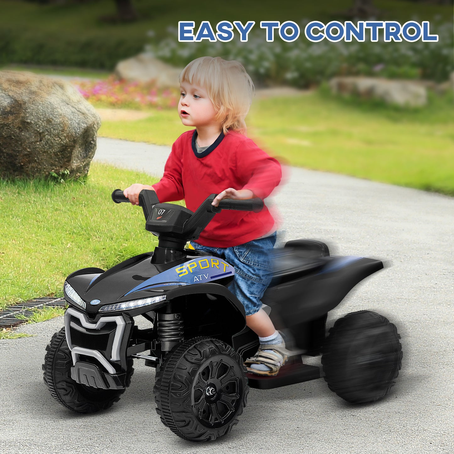 Qaba Kids ATV Quad, 6V Ride On Toy with 1.6MPH Max Speed, Rechargeable Battery, 4 Wheeler Battery Powered with Lights, Forward & Reverse for Toddlers, Black
