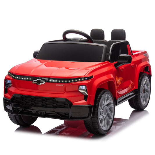 24V Kids Ride on Car W/Parents Control,Licensed Chevrolet Silverado,Four-wheel suspension,LED Lights,Bluetooth,music,USB,MP3,Power display,speeds 2.49-3.73MPH For kids aged 37-95 months.
