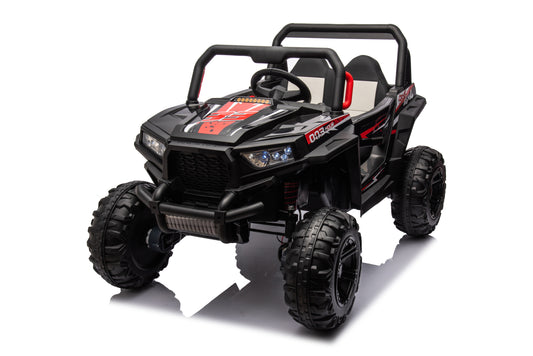 12v7a*1 30w*4 Four-wheel drive leather seat one button start,forward and backward, high and low speed,  music, front light, power display,  two doors can open, 2.4G R/C, seat belt four wheel absorber