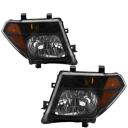 Pair of headlights for 2005-2008, NISSAN, FRONTIER US Halogen Assembly white lampshade black frame yellow reflector without bulb