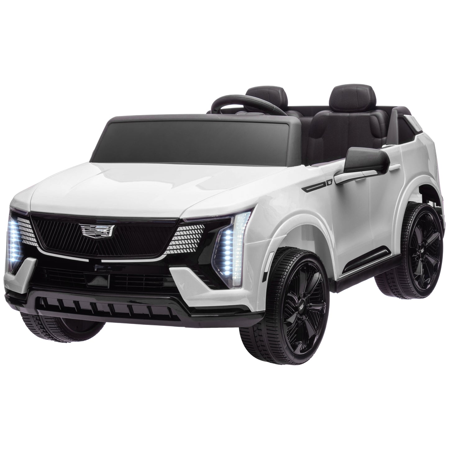 Qaba 2-Seater Ride on Truck, 12V 10AH Cadillac Escalade IQ 2025 Licensed Kids Electric Car with Remote Control, 4 Spring Suspension Wheels, LED Lights, Music Horn, White