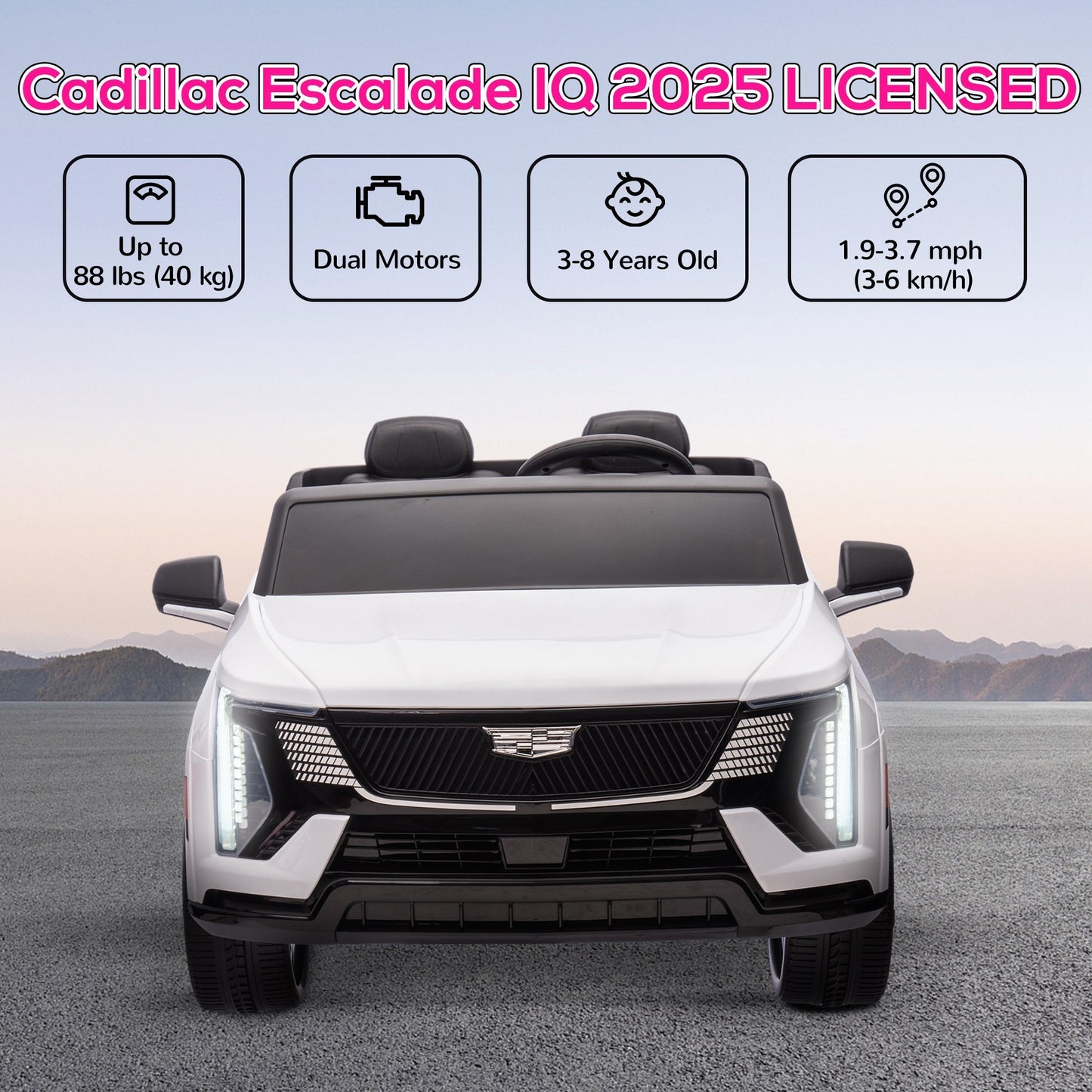 Qaba 2-Seater Ride on Truck, 12V 10AH Cadillac Escalade IQ 2025 Licensed Kids Electric Car with Remote Control, 4 Spring Suspension Wheels, LED Lights, Music Horn, White