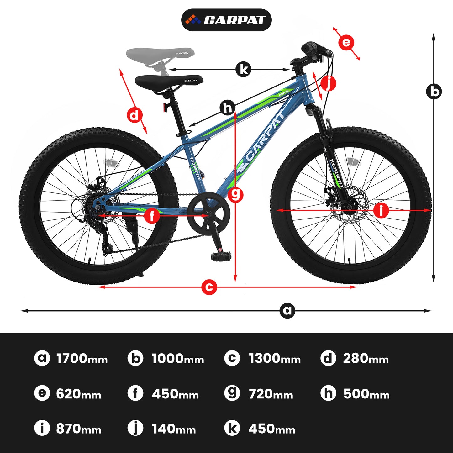 S24109 24 Inch Fat Tire Bike Adult/Youth Full Shimano 7 Speeds Mountain Bike, Dual Disc Brake, High-Carbon Steel Frame, Front Suspension, Mountain Trail Bike, Urban Commuter City Bicycle