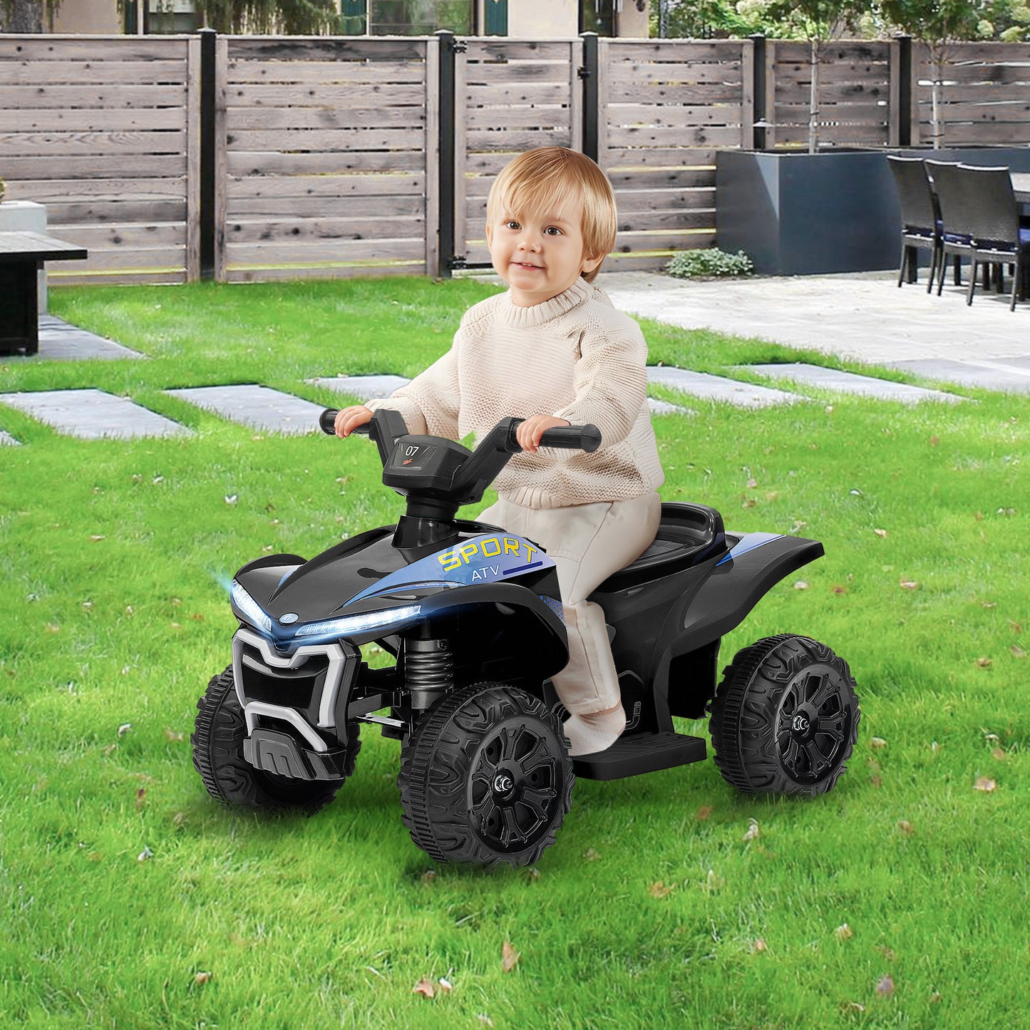 Qaba Kids ATV Quad, 6V Ride On Toy with 1.6MPH Max Speed, Rechargeable Battery, 4 Wheeler Battery Powered with Lights, Forward & Reverse for Toddlers, Black