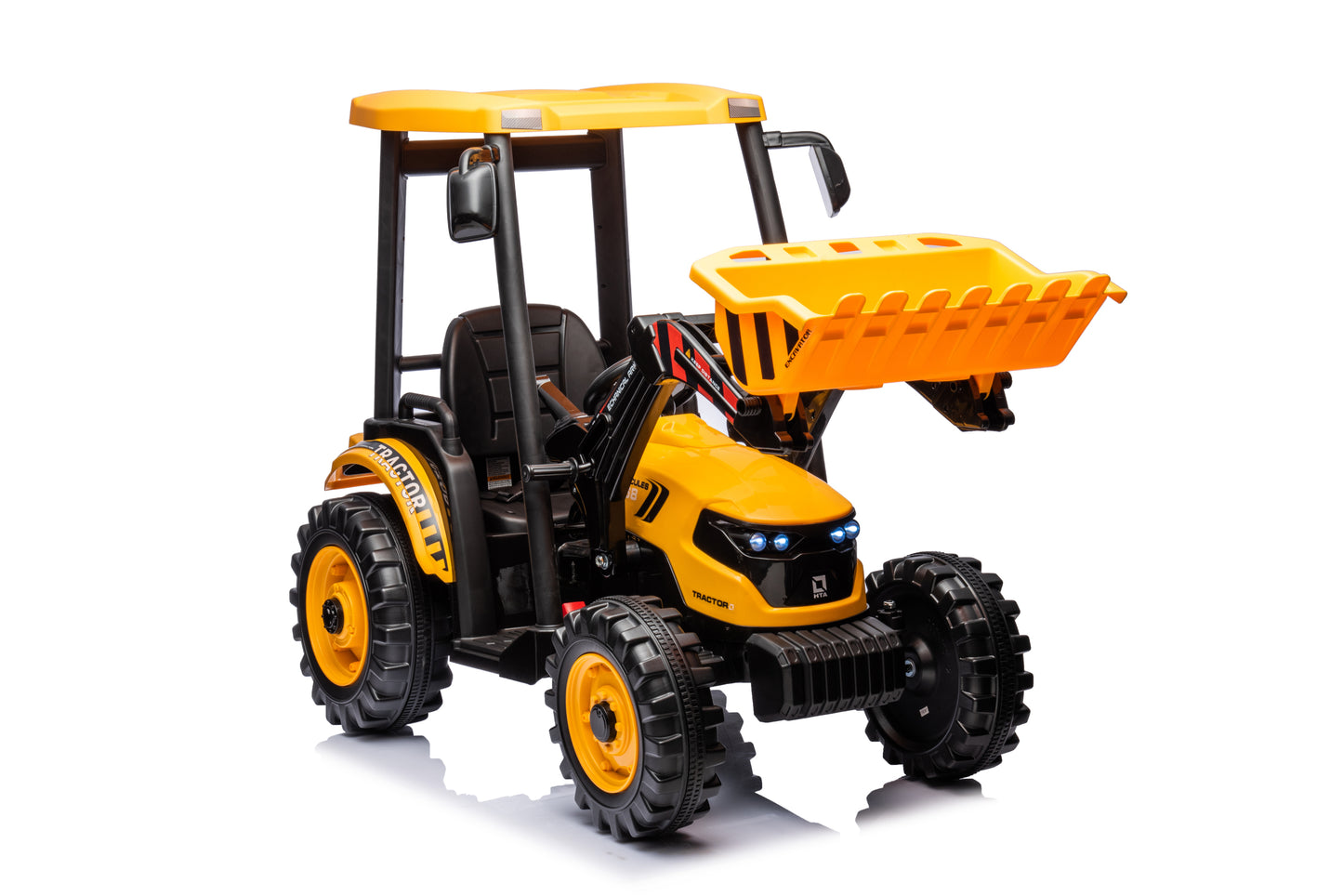 Pedal Tractors with Working Loader and Backhoe Digger, Kids' Ride on Car Toys 24V Battery Powered Electric Vehicles with Trailer, Digger for Toddlers (Yellow)