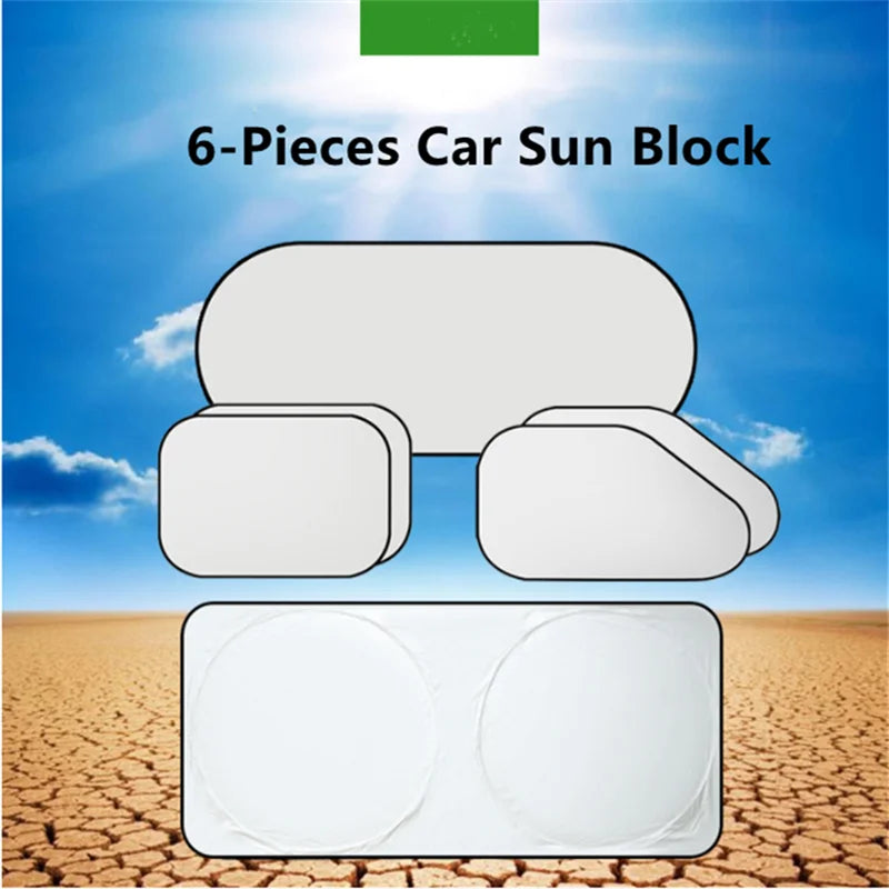 6 Pieces/Set Car Sunshade Windshield Covers Auto Window UV Protection Shield Reflective Sun Block Front Rear Back Side Foldable
