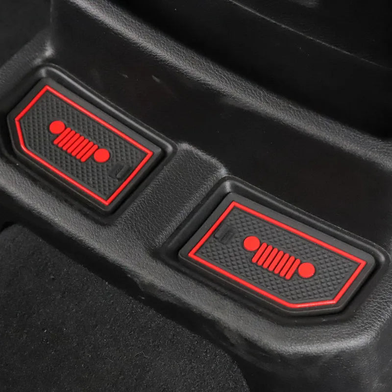 Rubber Red White Car Interior Gate Slot Pad Mat Cup Mat Decoration for Jeep Wrangler JL 2018+ Car Styling Accessories