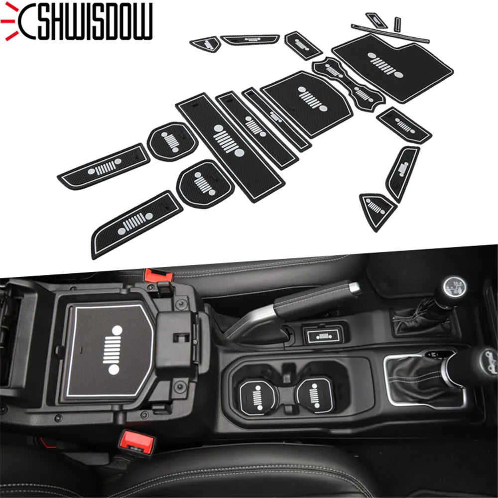 Rubber Red White Car Interior Gate Slot Pad Mat Cup Mat Decoration for Jeep Wrangler JL 2018+ Car Styling Accessories