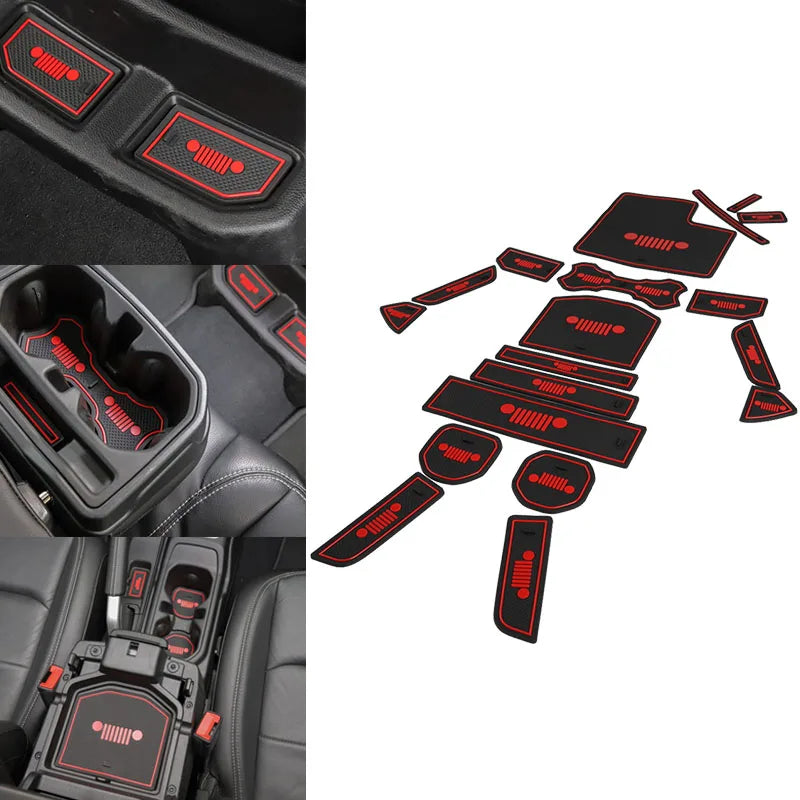 Rubber Red White Car Interior Gate Slot Pad Mat Cup Mat Decoration for Jeep Wrangler JL 2018+ Car Styling Accessories