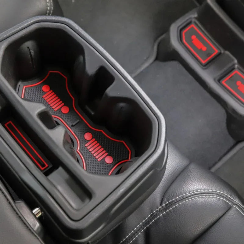 Rubber Red White Car Interior Gate Slot Pad Mat Cup Mat Decoration for Jeep Wrangler JL 2018+ Car Styling Accessories