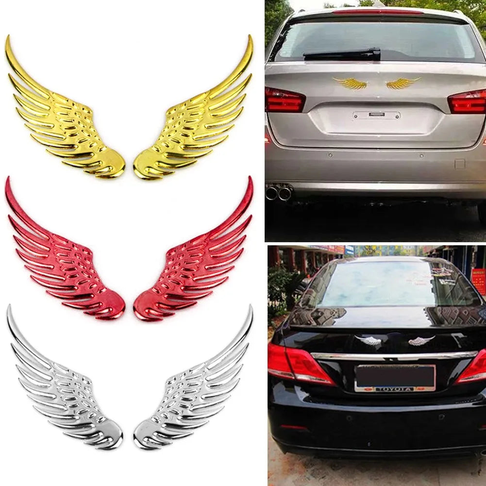 1pair Car Auto Motorcycle Body Sticker 3D Eagle Angel Wings Badge Style ABS Decals Silver/Gold Exterior Accessories