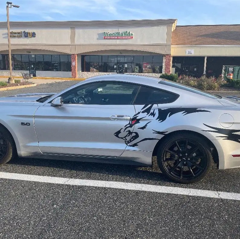 Ford Mustang Coyote Head Wolf Outline- INCLUDES BOTH Sides. Decal Sticker Tribal Tattoo kit | Side of Car Graphic | Vinyl Decal