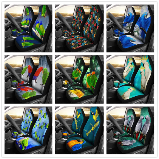 Red Mini-Macaw Parrot Print Car Seat Covers All Might Animal Car Accessories,Pack of 2 Universal Front Seat Protective Cover