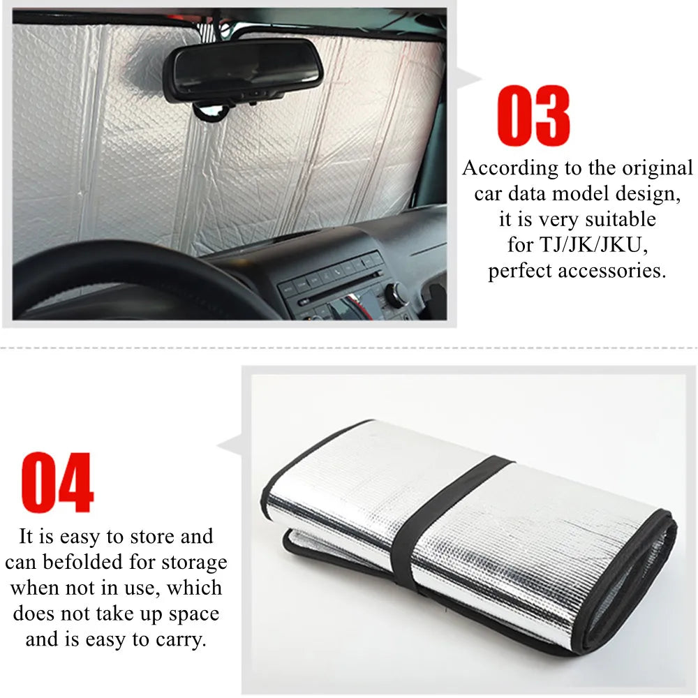 Car Front Windshield Sunshade for Jeep Wrangler TJ JK JKU 1997-2017 Visor Window Sun Solar UV Rays Protector Cover Accessories