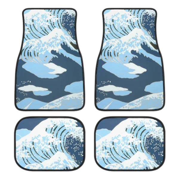 The Great Wave Off Kanagawa Car Floor Mats 4 Pieces Car Rubber Floor Mats Full Set, All Weather Mats for SUV Sedan Trucks