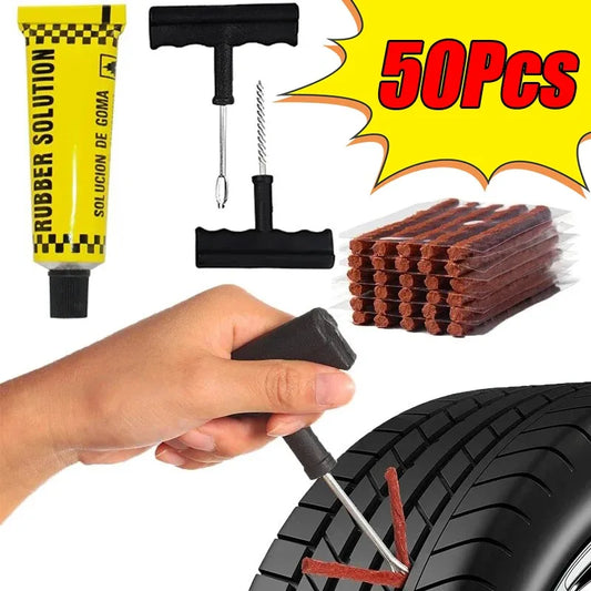 5-50Pc Car Tire Repair Tool Kit with Rubber Strips Tubeless Tyre Puncture Studding Plug Motorcycle Truck Vacuum Tire Repair Tool