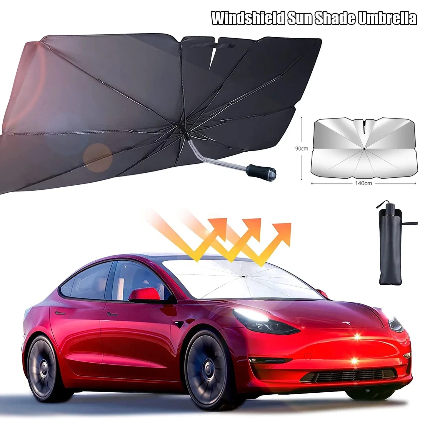 For Tesla Model 3/Y Car Windshield Sun Shade Umbrella Foldable Sunshade Cover Automotive Car Windshield Protection Accessories