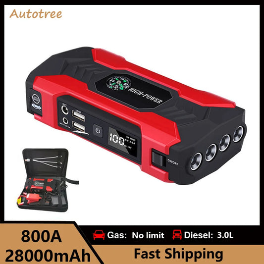 28000mAh Car Jump Starter Device 12V Automotive Battery Charger 800A Articles Cars Portable Power Bank Car Battery Starter
